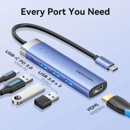 Vention Docking USB Tipo C TGESB con 3 Puertos USB, 1 HDMI y 1 USB C PD